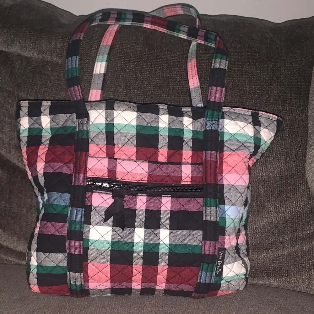Vera Bradley Quilted Plaid Tote in Pink, Black & Green